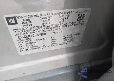 2018 Chevrolet Equinox Lt z USA, uszkodzony, nr VIN 3GNAXJEV9JS615884